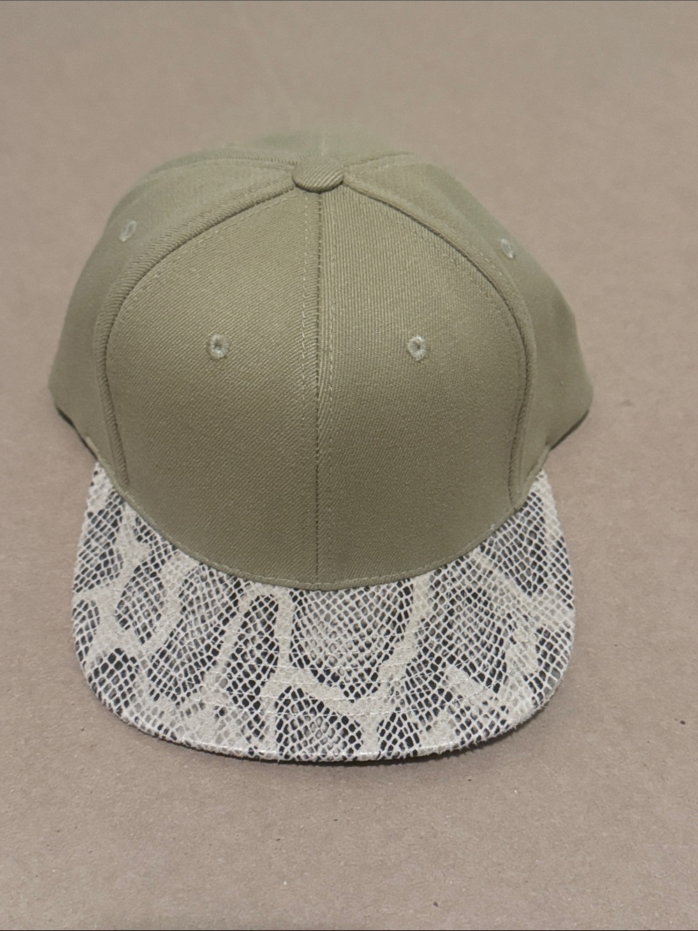 NWT Lids Olive Green Snapback Hat with White Snake-Print Brim